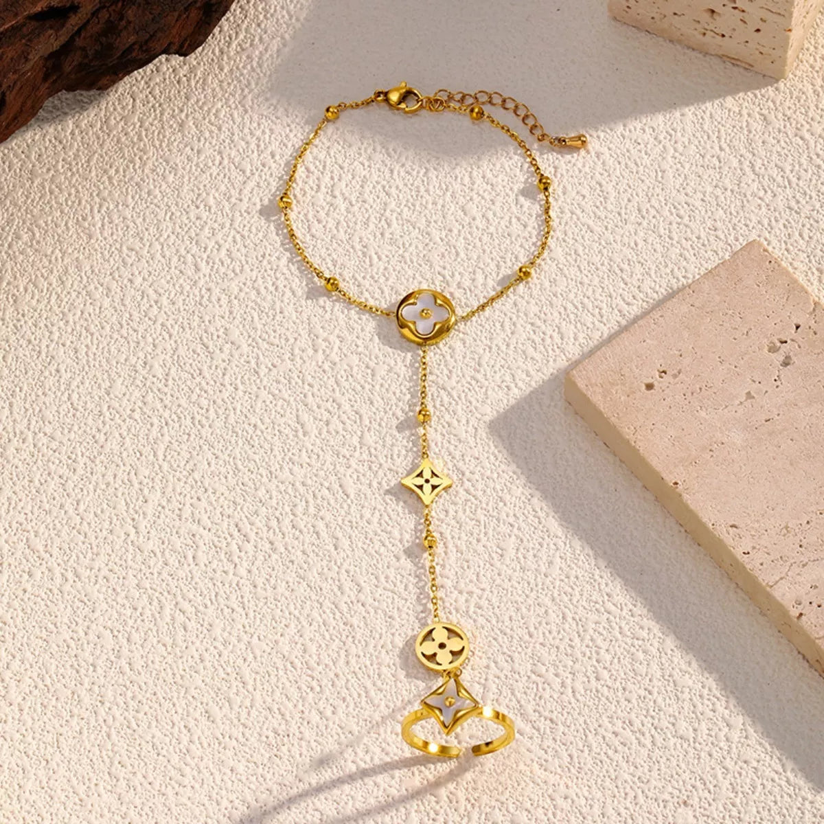 18K Gold-Plated Clover Charm Hand Chain Bracelet 