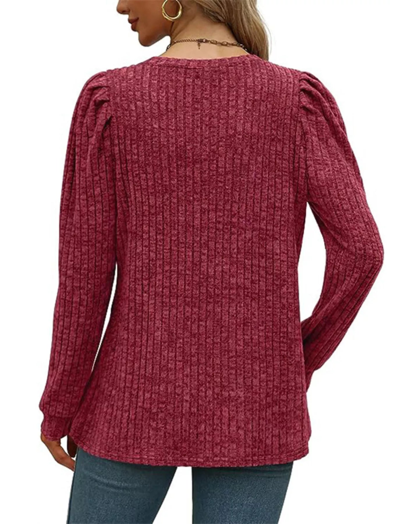 Ribbed Knit Top with Puff Sleeves 
