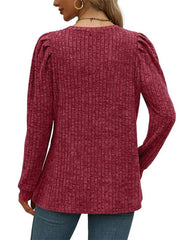 Ribbed Knit Top with Puff Sleeves 