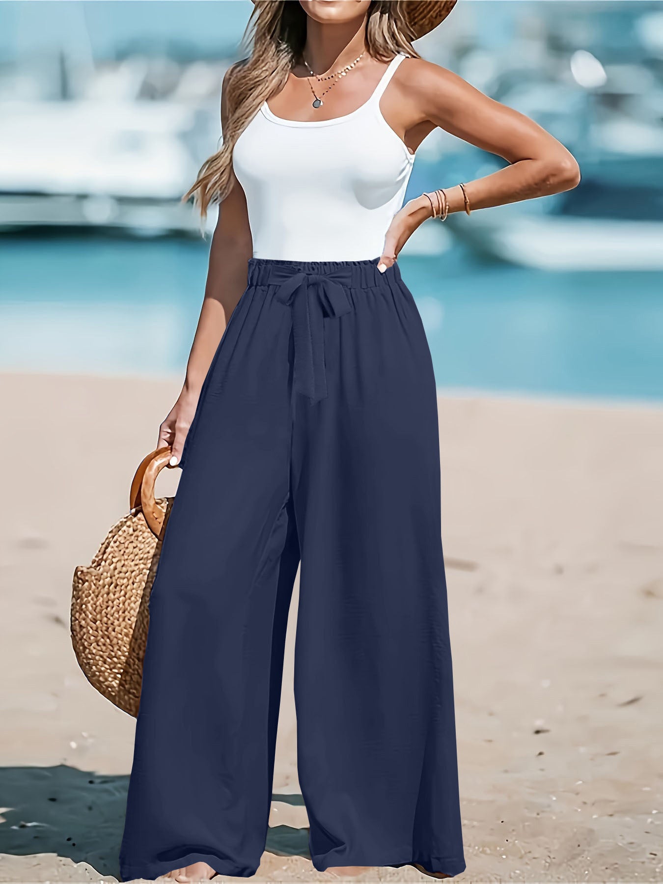 Full Size Drawstring Waist Wide Leg Pants Plus Size 