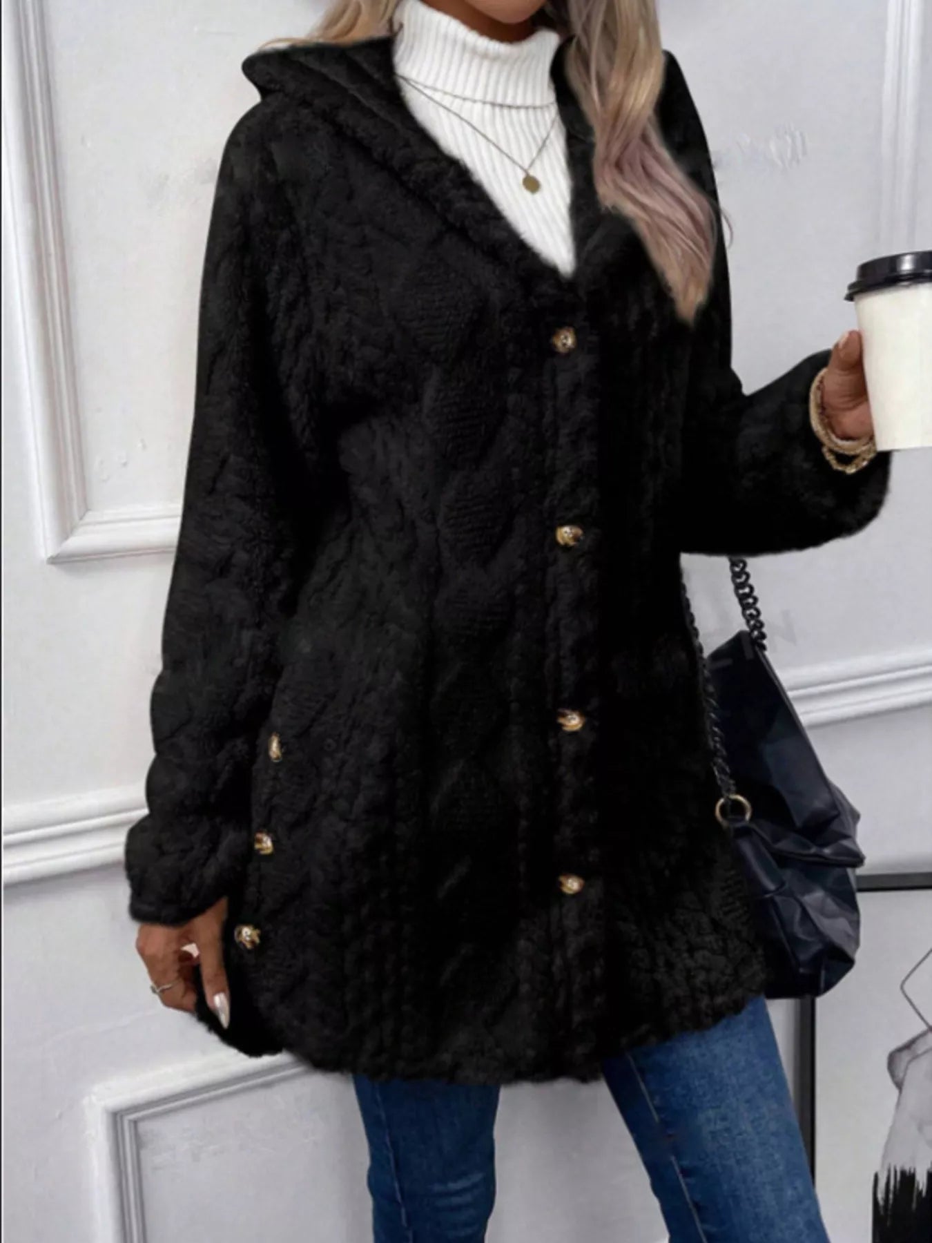 Hooded Button-Down Fleece Outerwear 