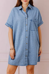 Button Down Short Sleeve Denim Dress 