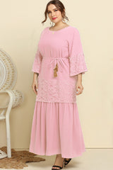 Plus Size Spliced Lace Tassel Belted Dress 