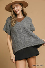 Umgee Cable-Knit V-Neck Sweater 