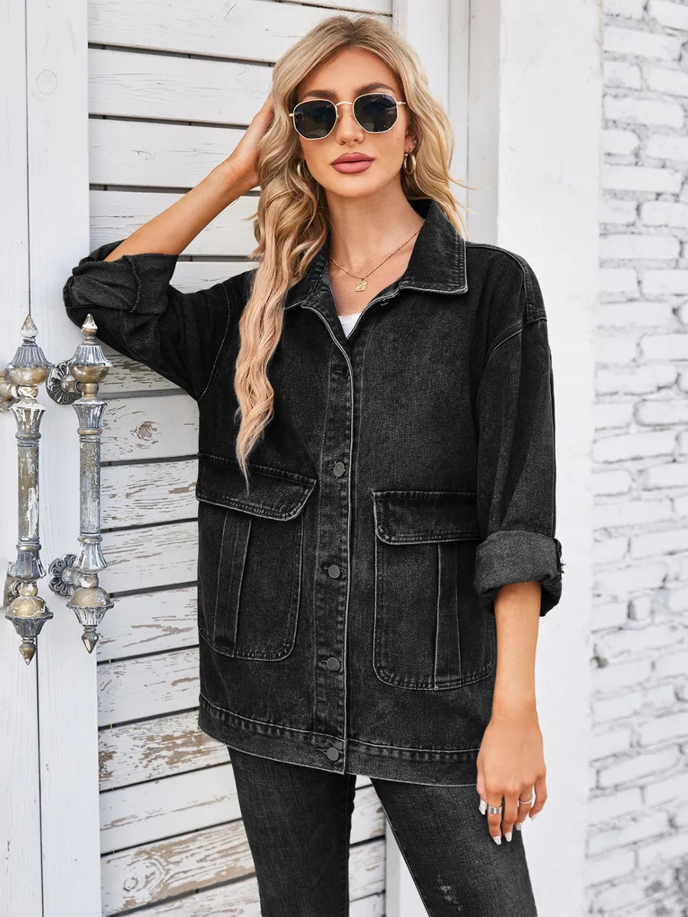 Button Up Long Sleeve Denim Jacket 