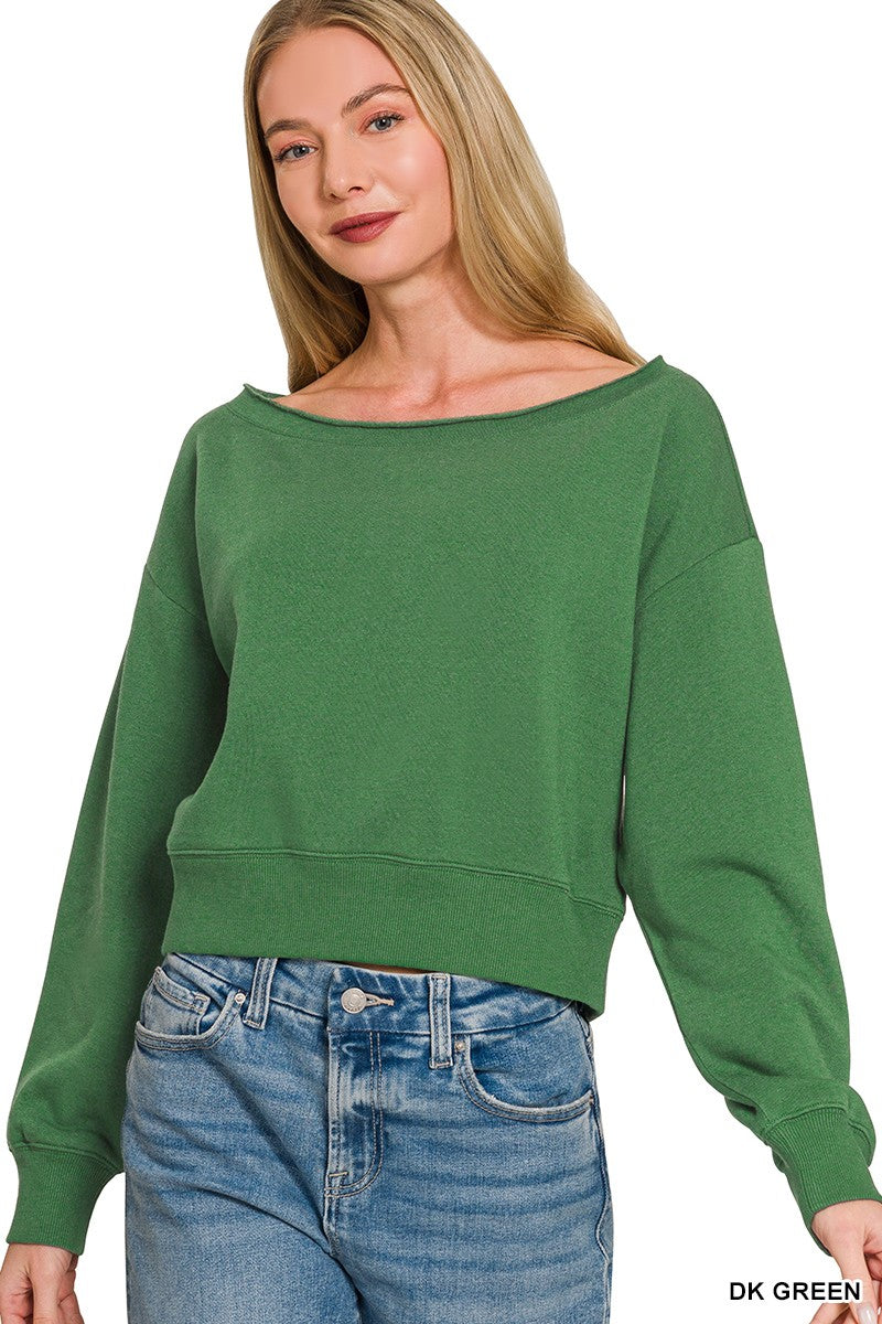 Zenana Fleece Boat-neck Sweatshirt 