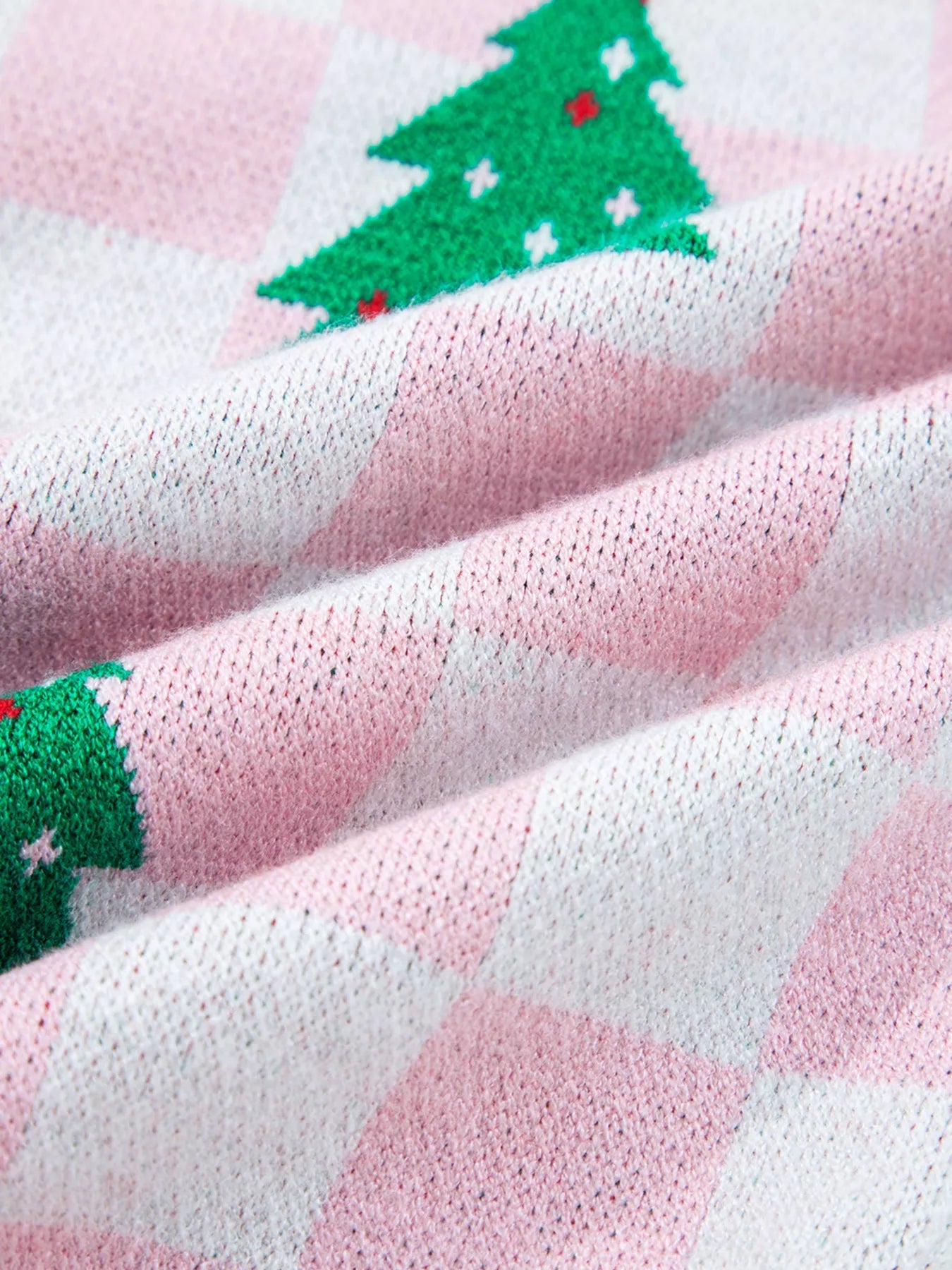 Christmas Tree Pattern Checkered Button V Neck Cardigan 