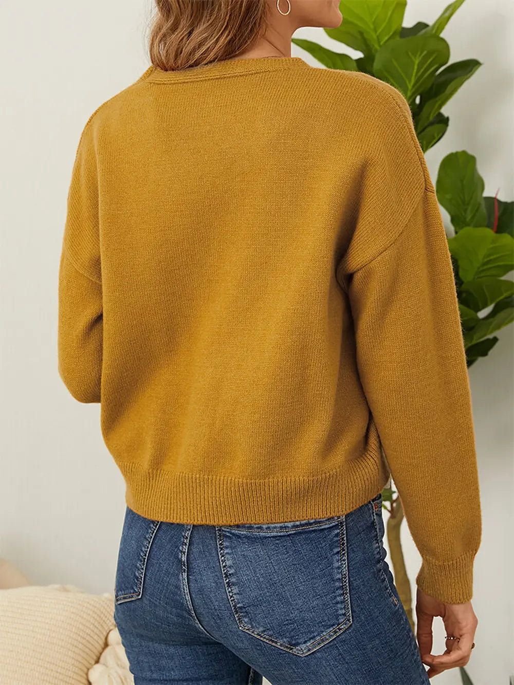 Flower Button Front Dropped Shoulder Cardigan 