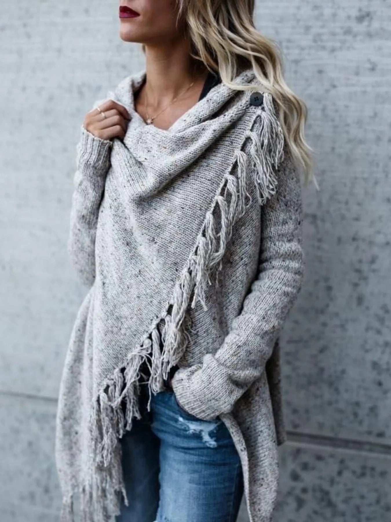 Fringe Long Sleeve Wrap Cardigan 