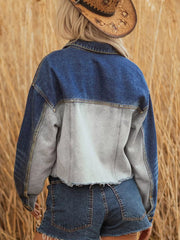 Color Block Patchwork Raw Hem Denim Jacket 