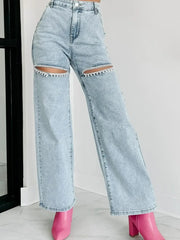 High Waist Cut-Out Wide Leg Jeans 