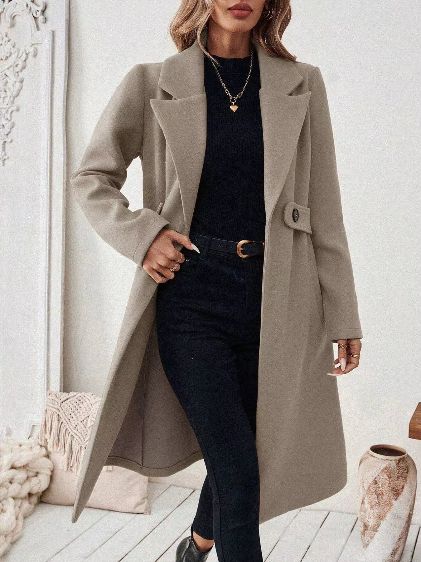 One Button Wool Blend Overcoat 