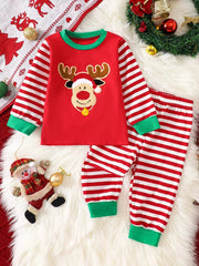Children's Christmas Reindeer Striped Pajama Set 
