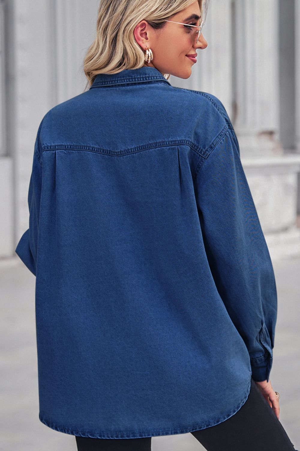 Collared Neck Dropped Shoulder Denim Top 