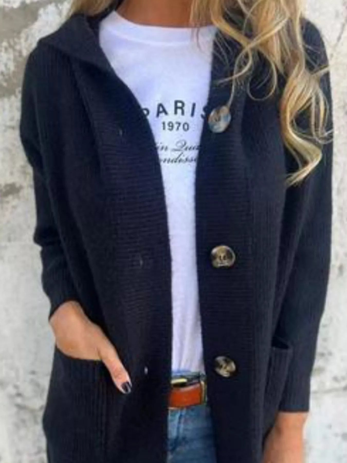 Full Size Button-Down Hooded Cardigan Plus Size 