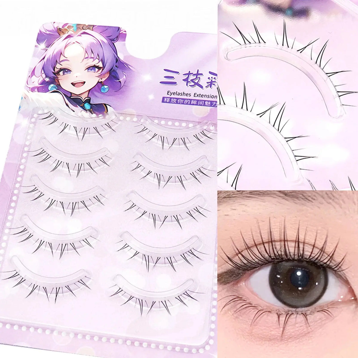 5 Pairs Cartoon-Style Lower Lash Extensions - Cosplay Makeup dylinoshop