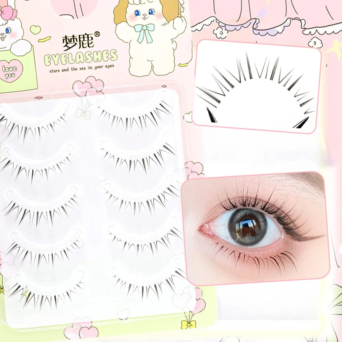5 Pairs Cartoon-Style Lower Lash Extensions - Cosplay Makeup dylinoshop