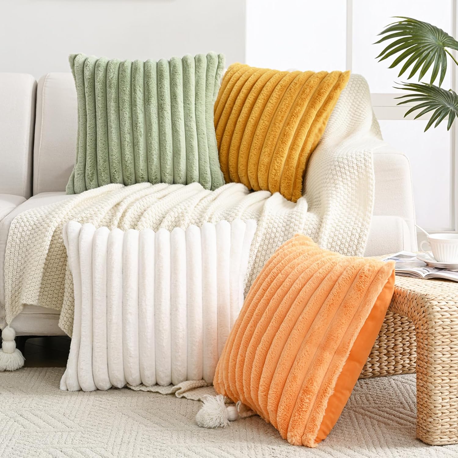 5-Piece Plush Velvet Pillow Set with Dual Textures for Cozy Home Decor 