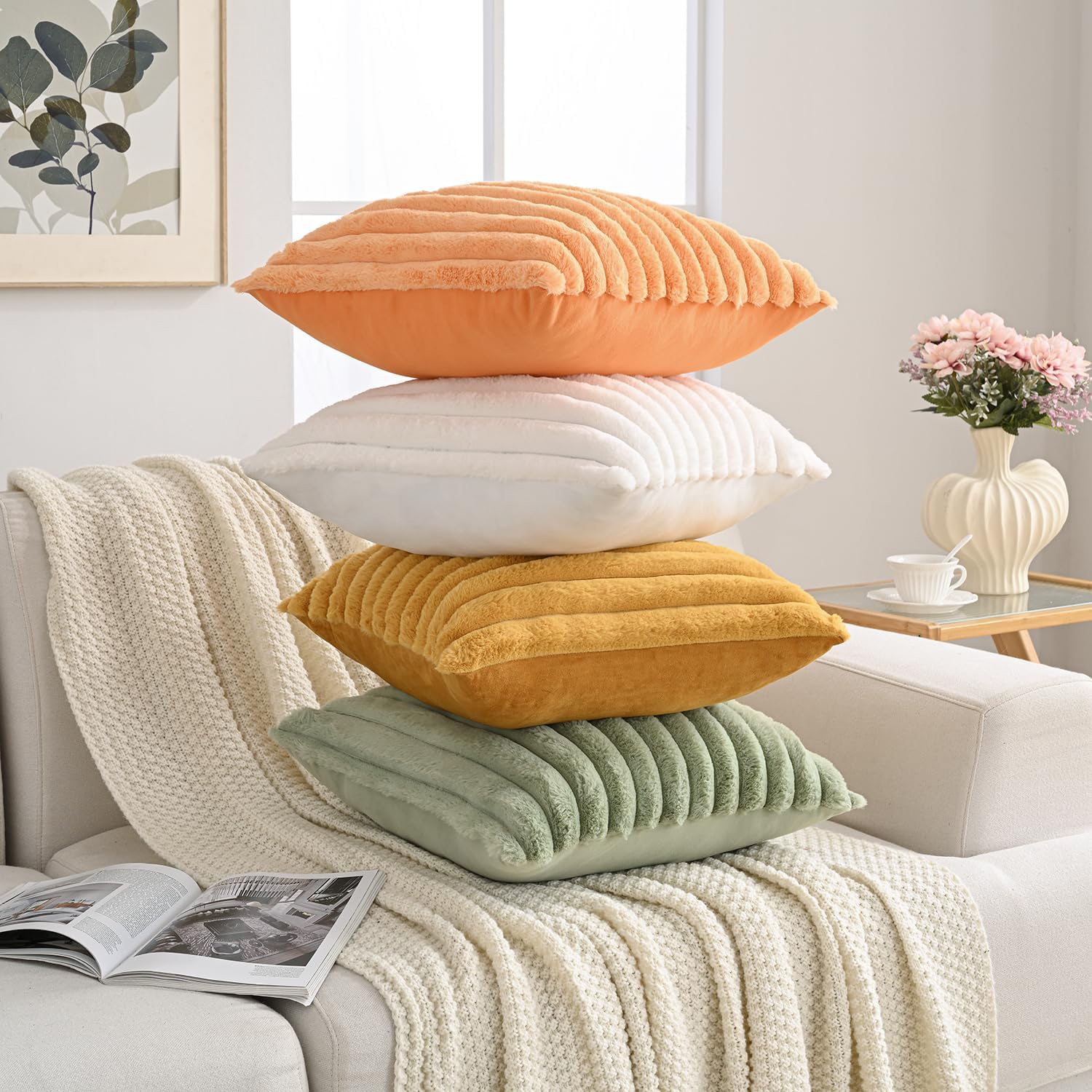 5-Piece Plush Velvet Pillow Set with Dual Textures for Cozy Home Decor 