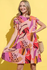 And The Why Printed Double Ruffles Sleeve Dress 