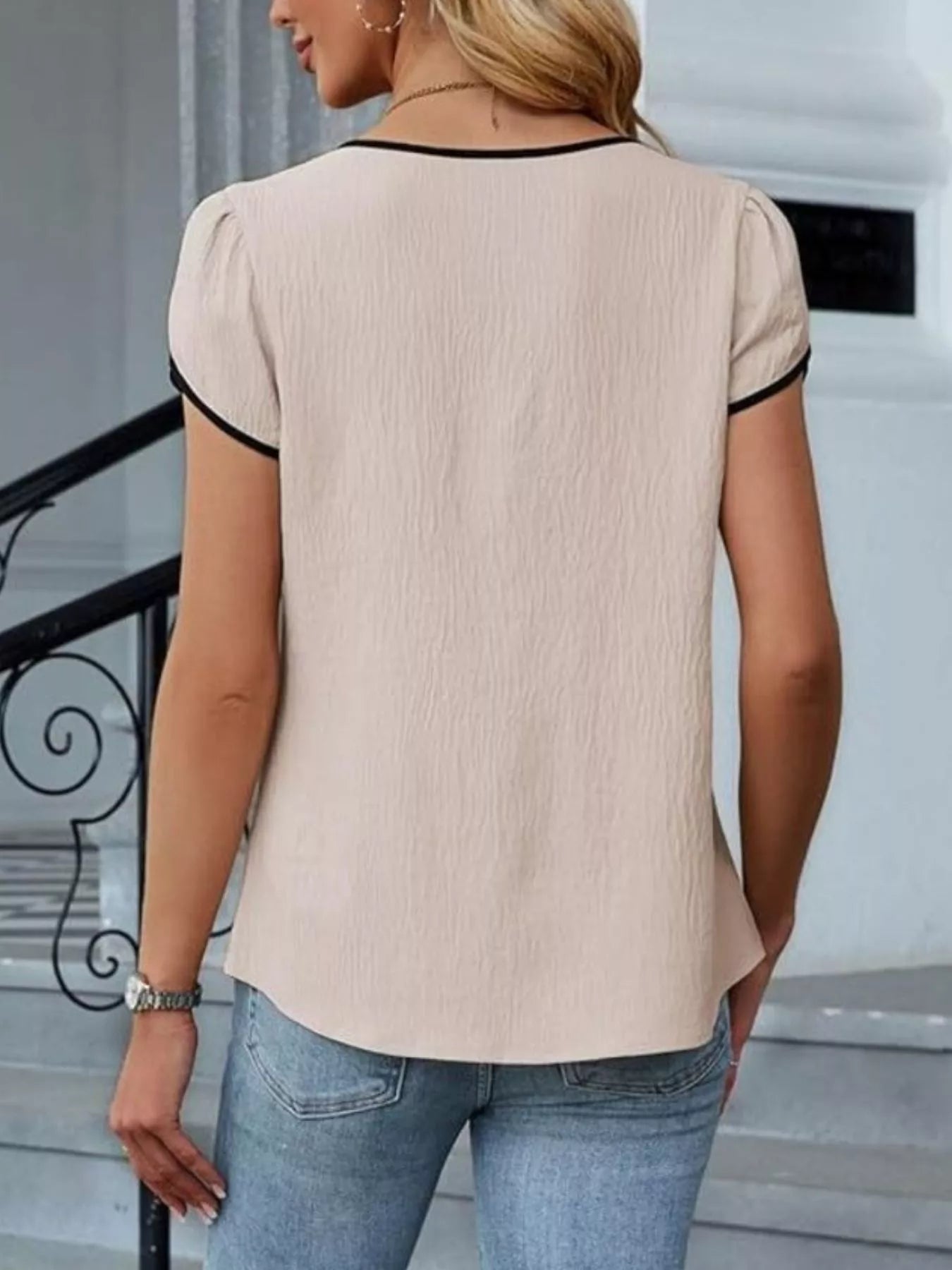 Notched Petal Sleeve Blouse 