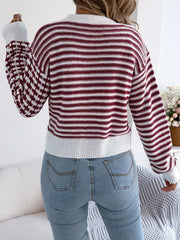 Striped Button-Up Cropped Cardigan 