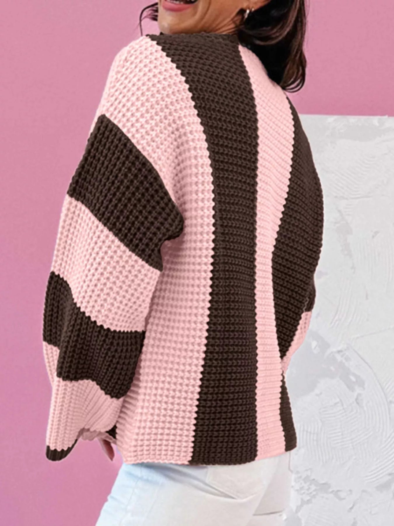 Striped Color Block Waffle Knit Sweater 
