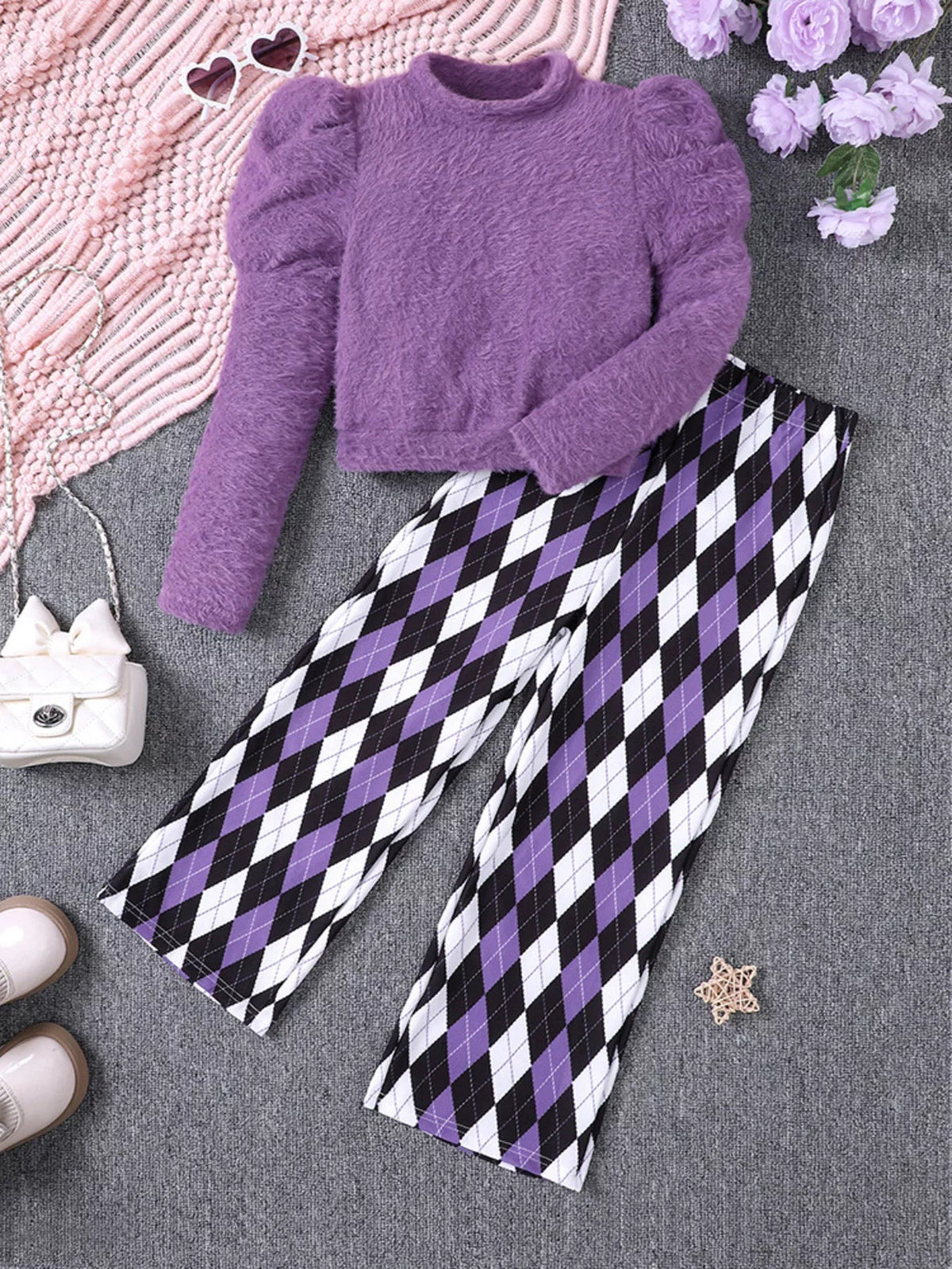 Children's Fuzzy Knit Top & Pants Set 