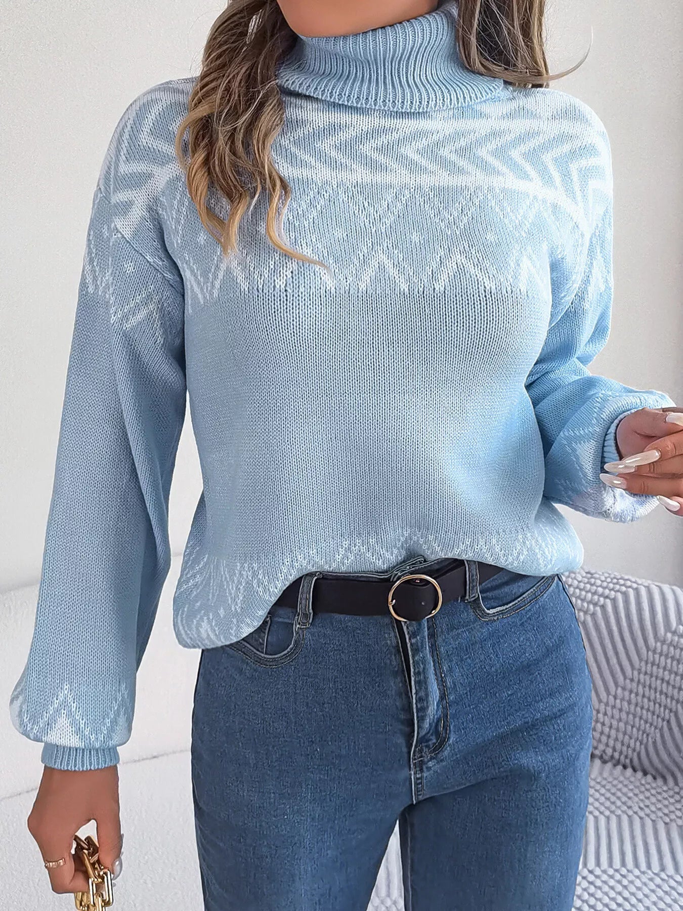 Turtleneck Dropped Shoulder Sweater 