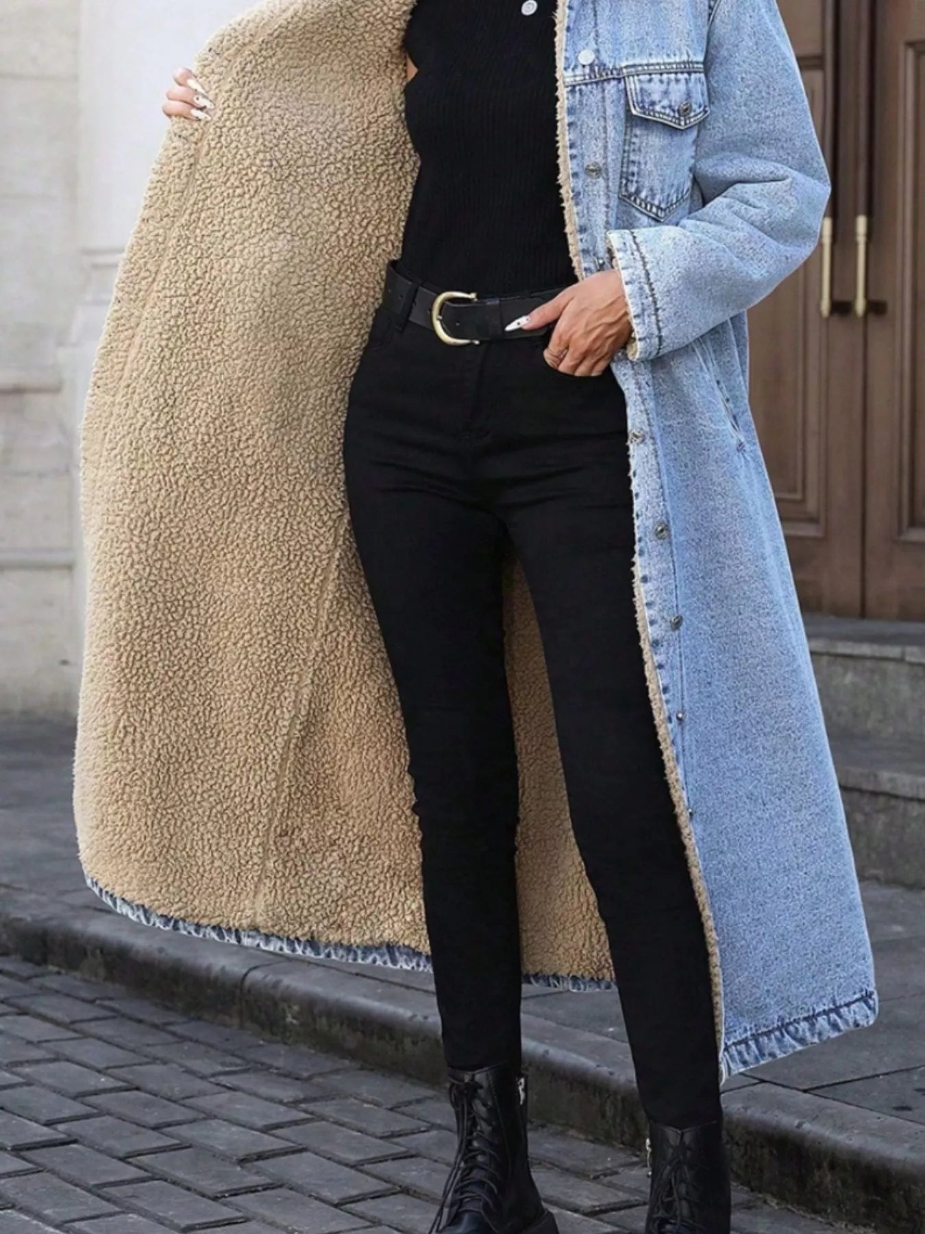 Sherpa Lined Longline Denim Jacket 