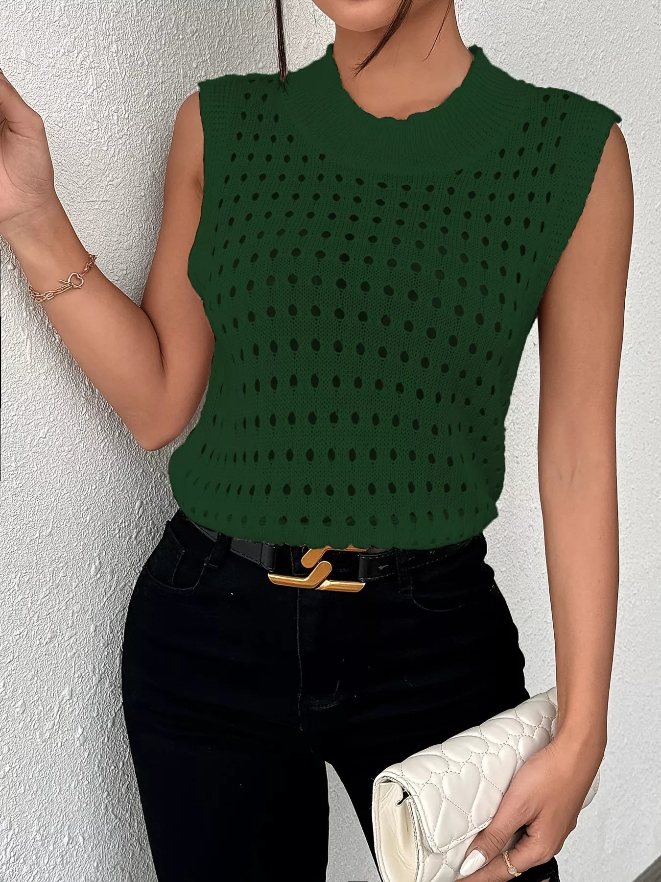 Hollow Out Round Neck Knit Tank 