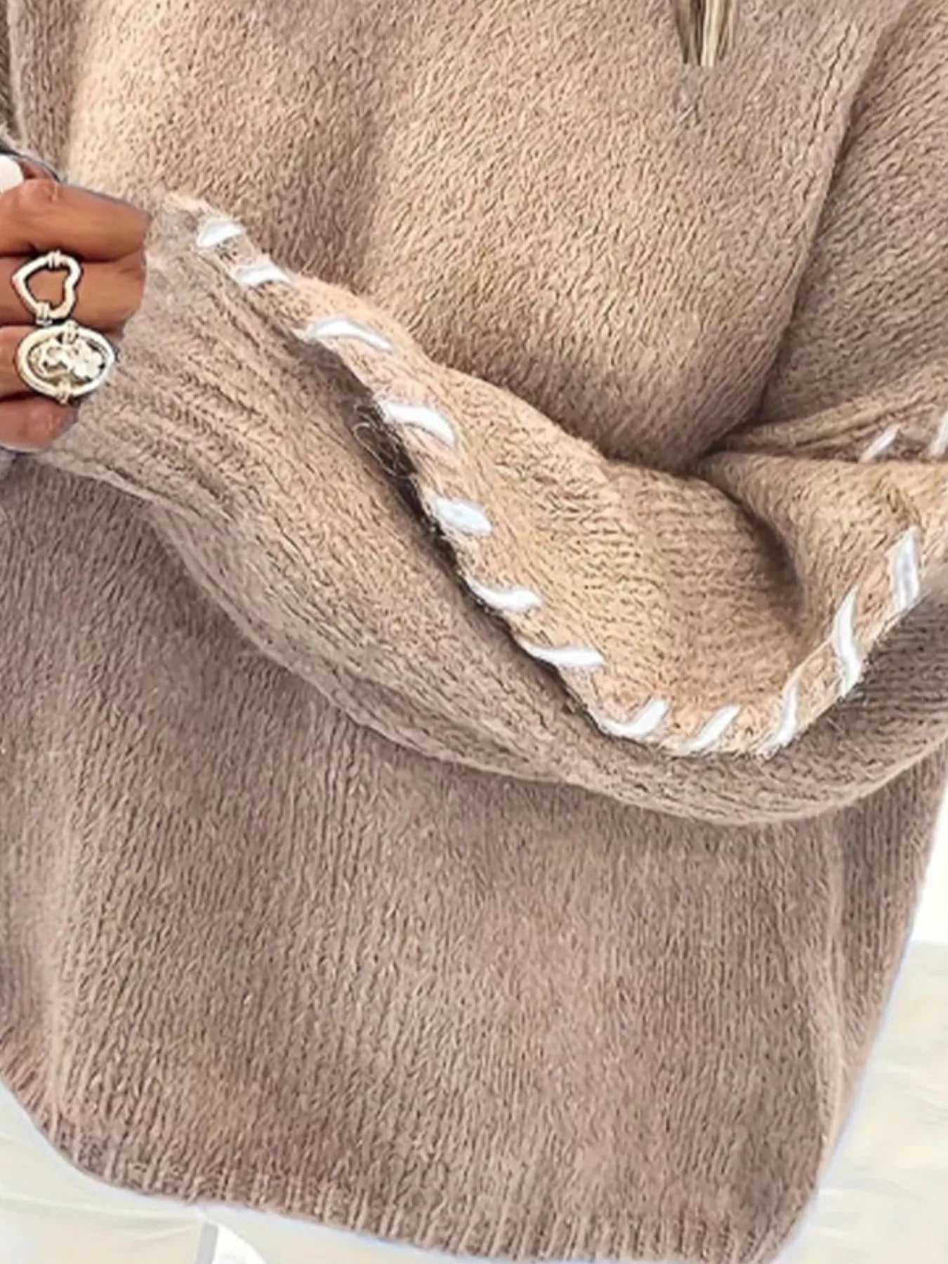 Contrast Stitching Dropped Shoulder Sweater 