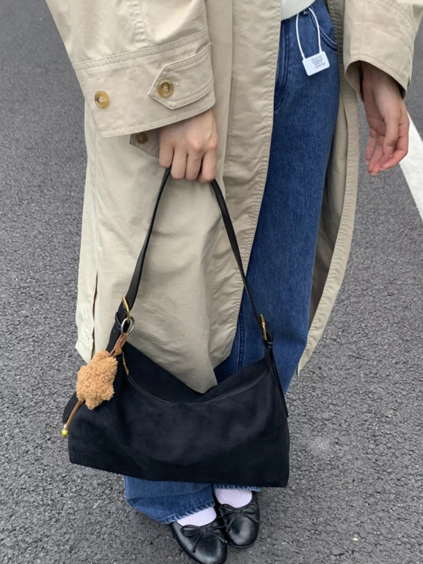Solid Color Suede Hobo Crossbody Bag 