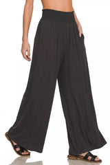 Zenana Smocked Waist Wide Leg Palazzo Pants 
