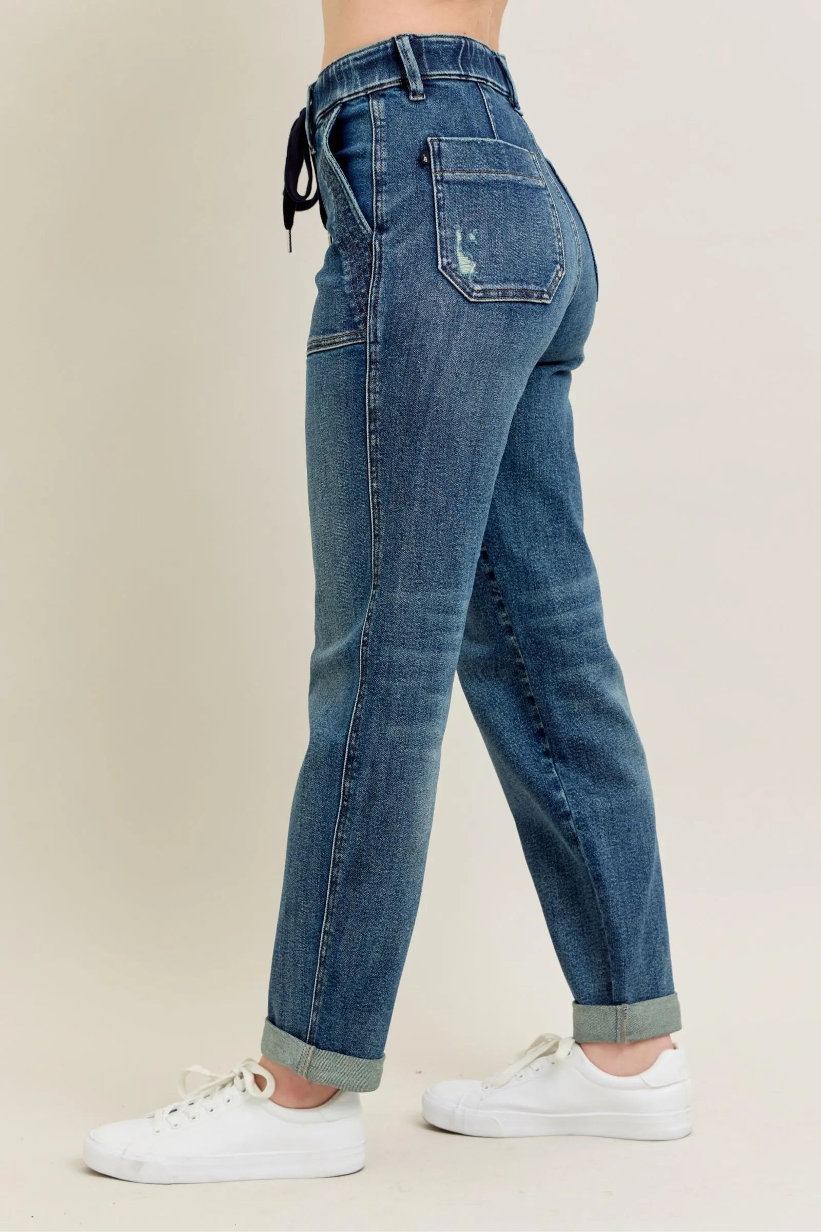 Judy Blue Full Size HW Vintage Wash Jeans w/ Drawstring Plus Size 