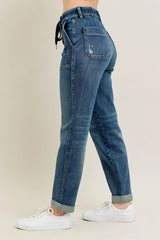 Judy Blue Full Size HW Vintage Wash Jeans w/ Drawstring Plus Size 