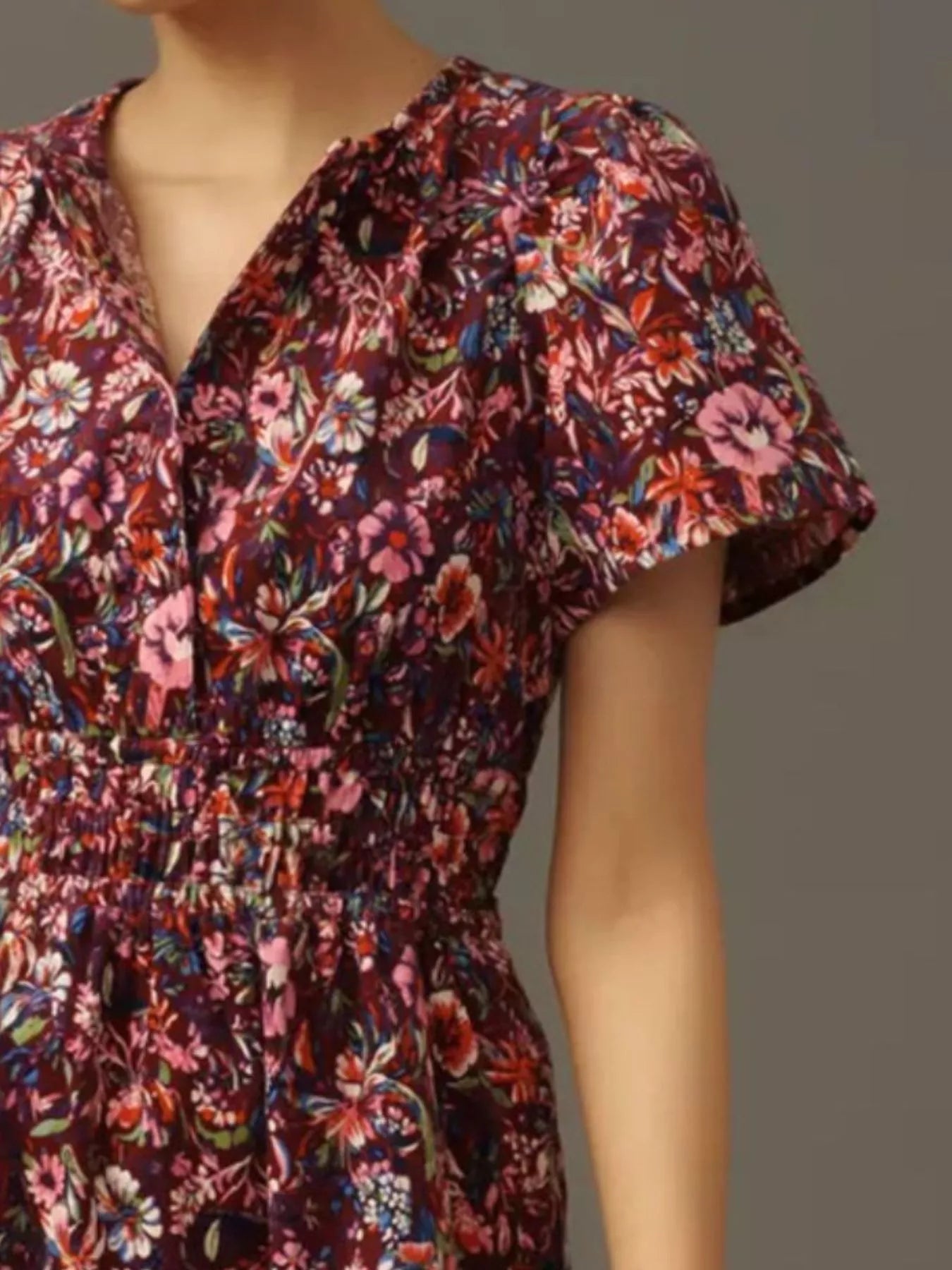 Printed Notched Short Sleeve Dress 