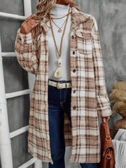 Plaid Fleece Button Up Longline Outerwear 