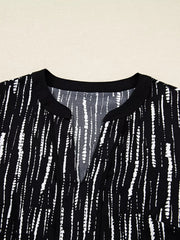 Abstract Printed Notched Long Sleeve Blouse 