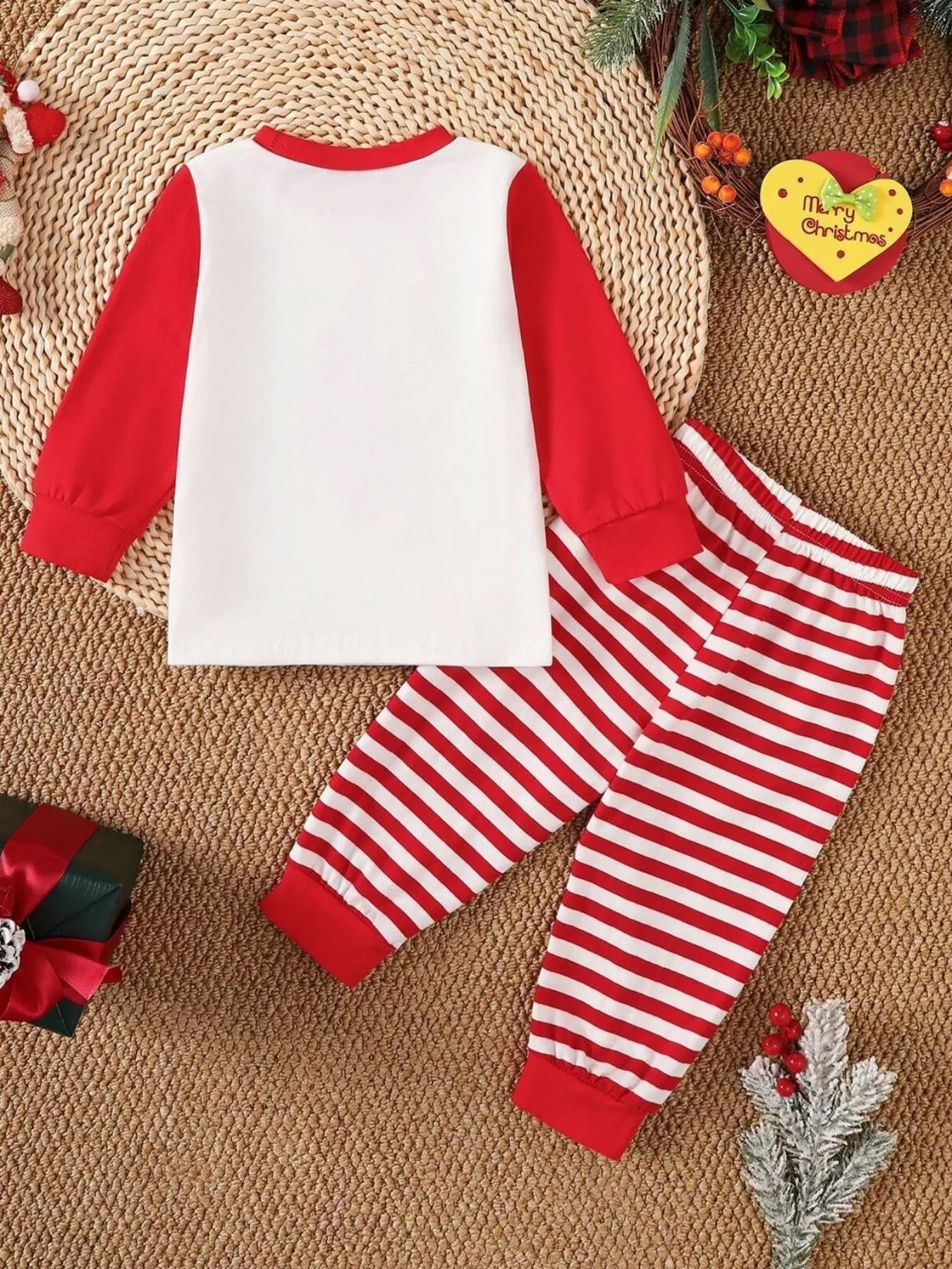 Children's Christmas Reindeer Striped Pajama Set 