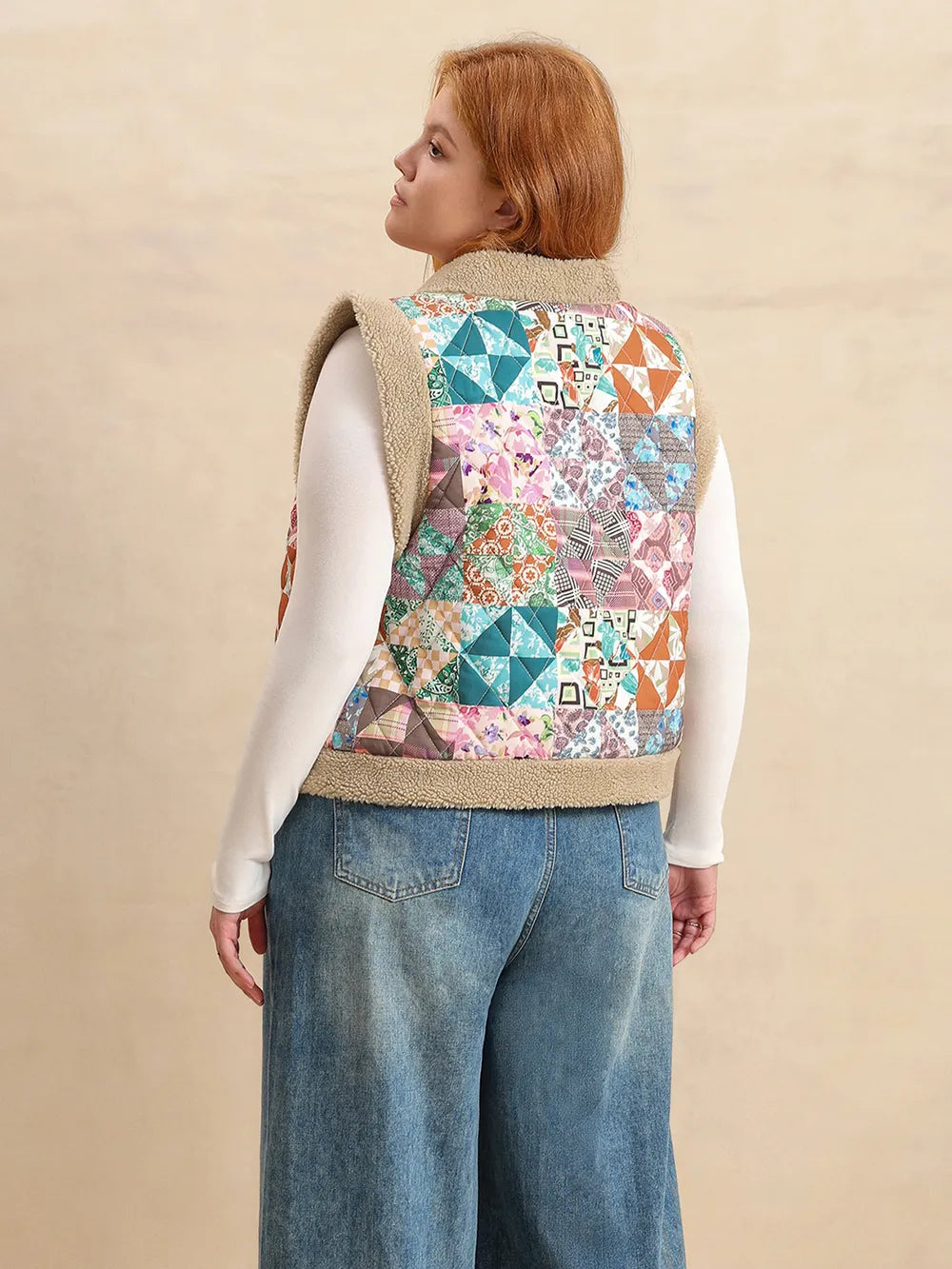 Plus Size Printed Sherpa Vest Coat 