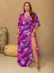 Plus Size Slit Printed Half Sleeve Maxi Dress 
