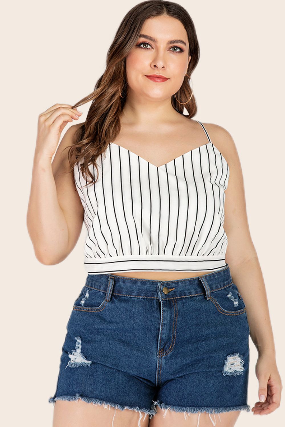 Plus Size Striped Tie-Back Cropped Cami 