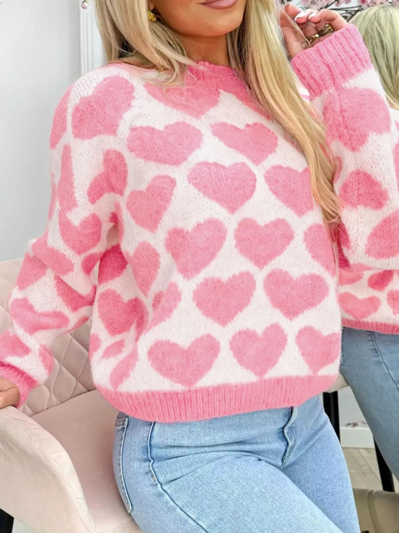 Valentine Heart Round Neck Sweater 