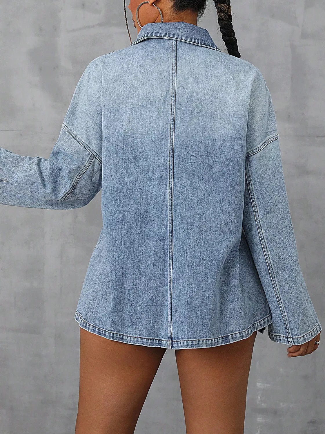 Collared Neck Drop Shoulder Denim Top 