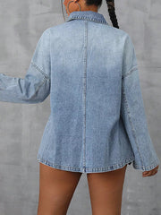 Collared Neck Drop Shoulder Denim Top 