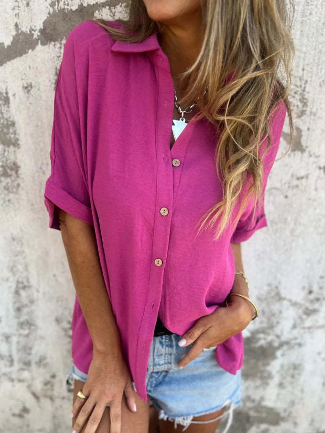 Full Size Collared Neck Half Sleeve Shirt Plus Size 