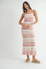 MABLE Lightweight Pointelle Chevron Knit Maxi Dress 