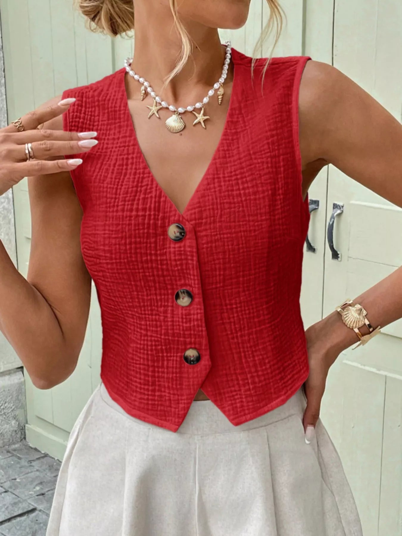 Textured Button-Front Vest 