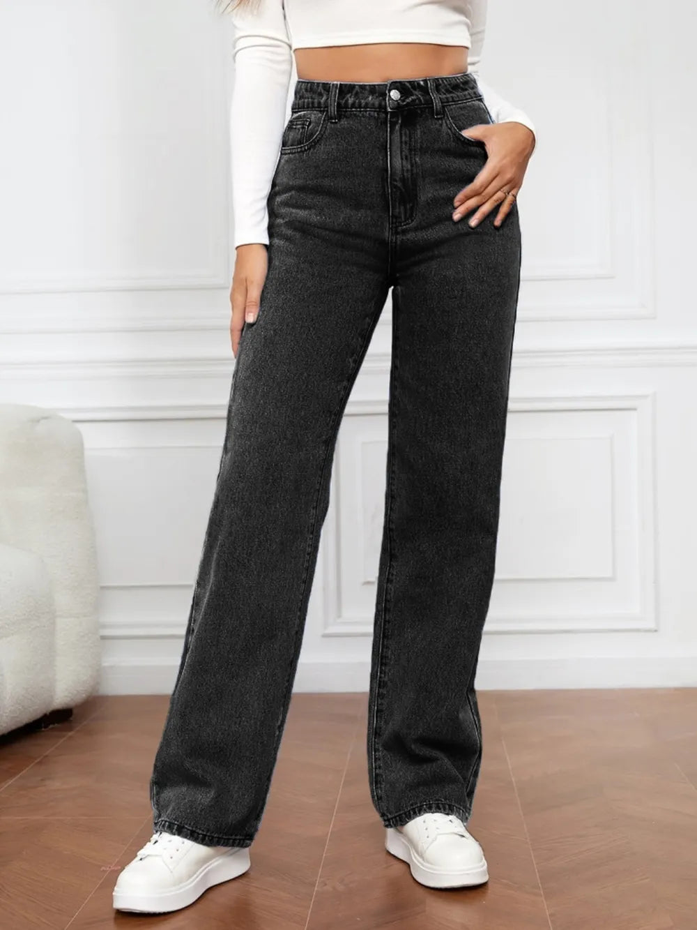 High Waist Straight Jeans 